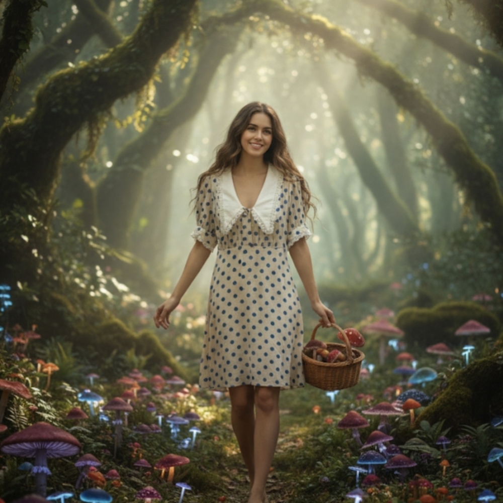 Kimchi Blue Cream Dress with Blue Dots (Cottage Core)